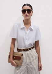 White Cheesecloth Trim Detail Blouse