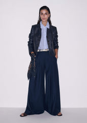 Navy Cheesecloth Stripe Cap-Sleeve Blouse