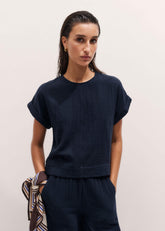 Navy Cheesecloth T-Shirt