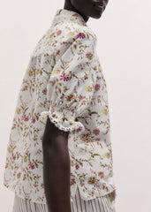 Cream Silk Cotton Wild Spring Floral Print Blouse