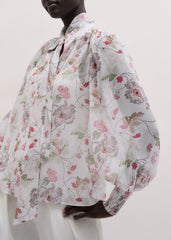 Cream Silk Balloon Sleeve Blouse
