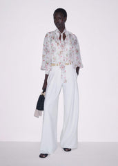 Cream Silk Balloon Sleeve Blouse