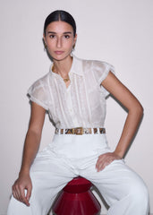 Cream Silk Cotton Embroidery Collar Swing Blouse