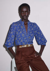 Blue Paisley Print Straight Blouse
