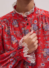 Orange Ornate Floral Paisley Print Blouse