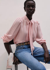 Pink Silk Feminine Embroidered Fluid Straight Blouse