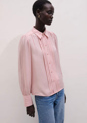 Pink Silk Feminine Embroidered Fluid Straight Blouse