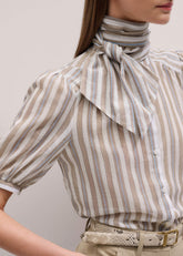 Brown Stripe Blouse + Tie