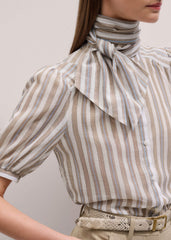 Brown Stripe Blouse + Tie