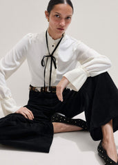 Cream Frill Neck Layering Blouse + Tie