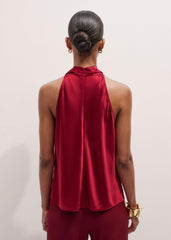 Red Silk Satin Halterneck Sleeveless Top