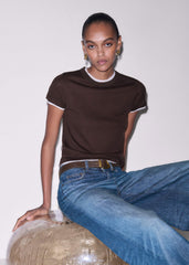 Brown Barely There Contrast Trim Knit Baby Tee