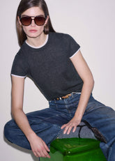 Grey Barely There Contrast Trim Knit Baby Tee