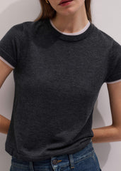 Grey Barely There Contrast Trim Knit Baby Tee