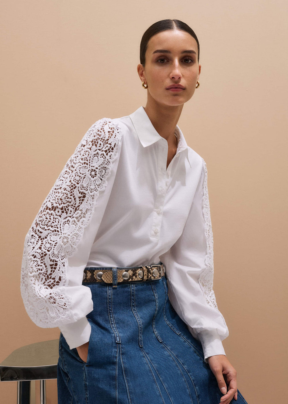 White Lace + Poplin Layering Shirt
