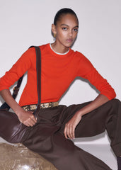 Orange Barely There Contrast Trim Sweater
