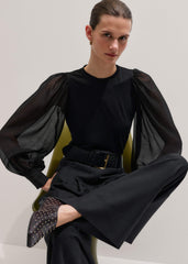 Black Balloon Sleeve Slim Layering Top