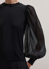 Black Balloon Sleeve Slim Layering Top