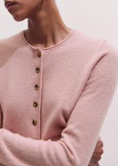 Pink Cashmere Roll Trim Straight Cardigan
