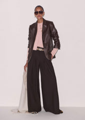 Pink Cashmere Roll Trim Straight Cardigan