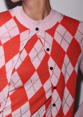 Pink Fine Argyle Slim Knit Cardigan