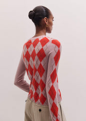 Pink Fine Argyle Slim Knit Cardigan