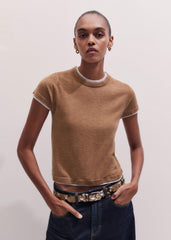 Light Brown Barely There Contrast Trim Knit Baby Tee