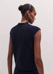 Navy Roll Trim Straight Layering Sweater Vest