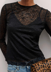 Black Lace Crew Neck Top