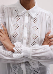 White Cotton Broderie Detail Straight Shirt