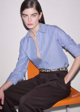 Navy Stripe Frill Collar Forever Shirt
