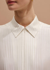 Cream AM-PM Stripe Fluid Satin Shirt + Tie