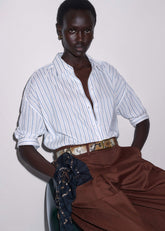 Blue Boxy Striped Crop Sleeve Shirt