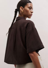 Brown Tie Front Beach Shirt