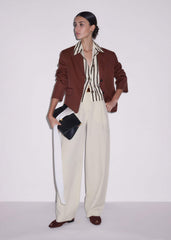 Cream Crease-Less Linen Spring Stripe Boxy Cropped Shirt