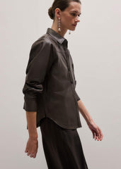 Brown Luxe Leather Straight Shirt