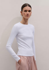 White Cotton Rib Long Sleeve Top