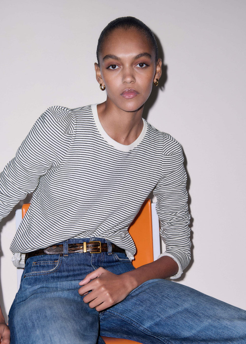 Navy Stripe Pouf Sleeve Sweatshirt