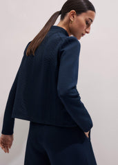 Navy Cable Jacquard Half-Zip Top