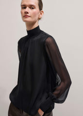Black Silk Chic Rib Straight Blouse