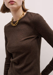 Brown Cotton Rib Perfect Basic Top