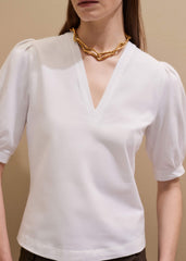 White Feminine Sleeve V-Neck Tee