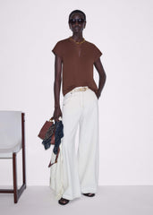 Cinnamon Open Placket V-Neck Swing Top