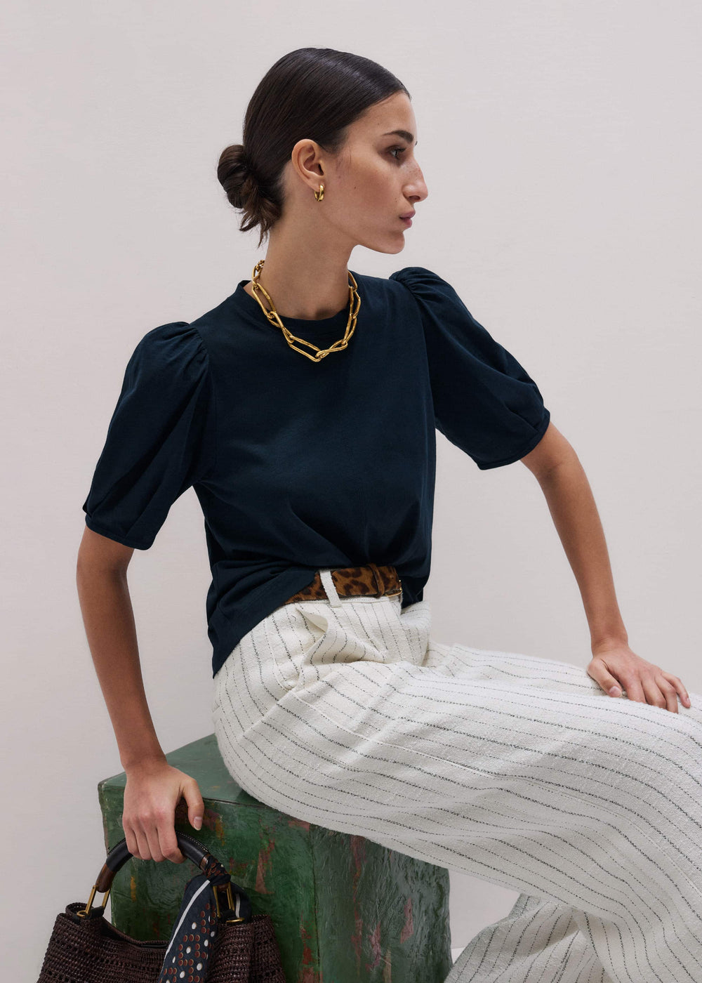 Navy Feminine Sleeve Swing Top