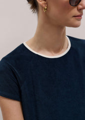Navy Toweling Rib Trim Baby Tee