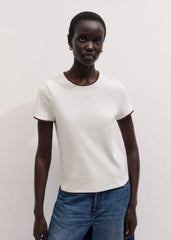 Cream Contrast Trim Slim Tee