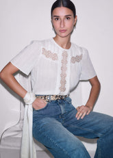 White Embroidered Cutout Tee