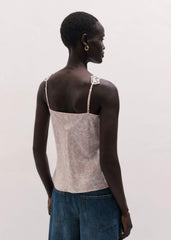 Cream Silk Satin Entangled Lace Trim Cami Top