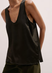 Olive Green Silk Satin Evening Tank Top