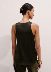 Olive Green Silk Satin Evening Tank Top